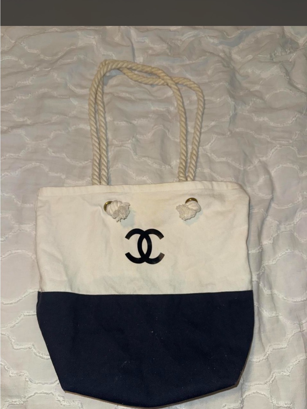 Chic inspire Chanel Two-Tone Canvas Tote Bag with Rope Handles